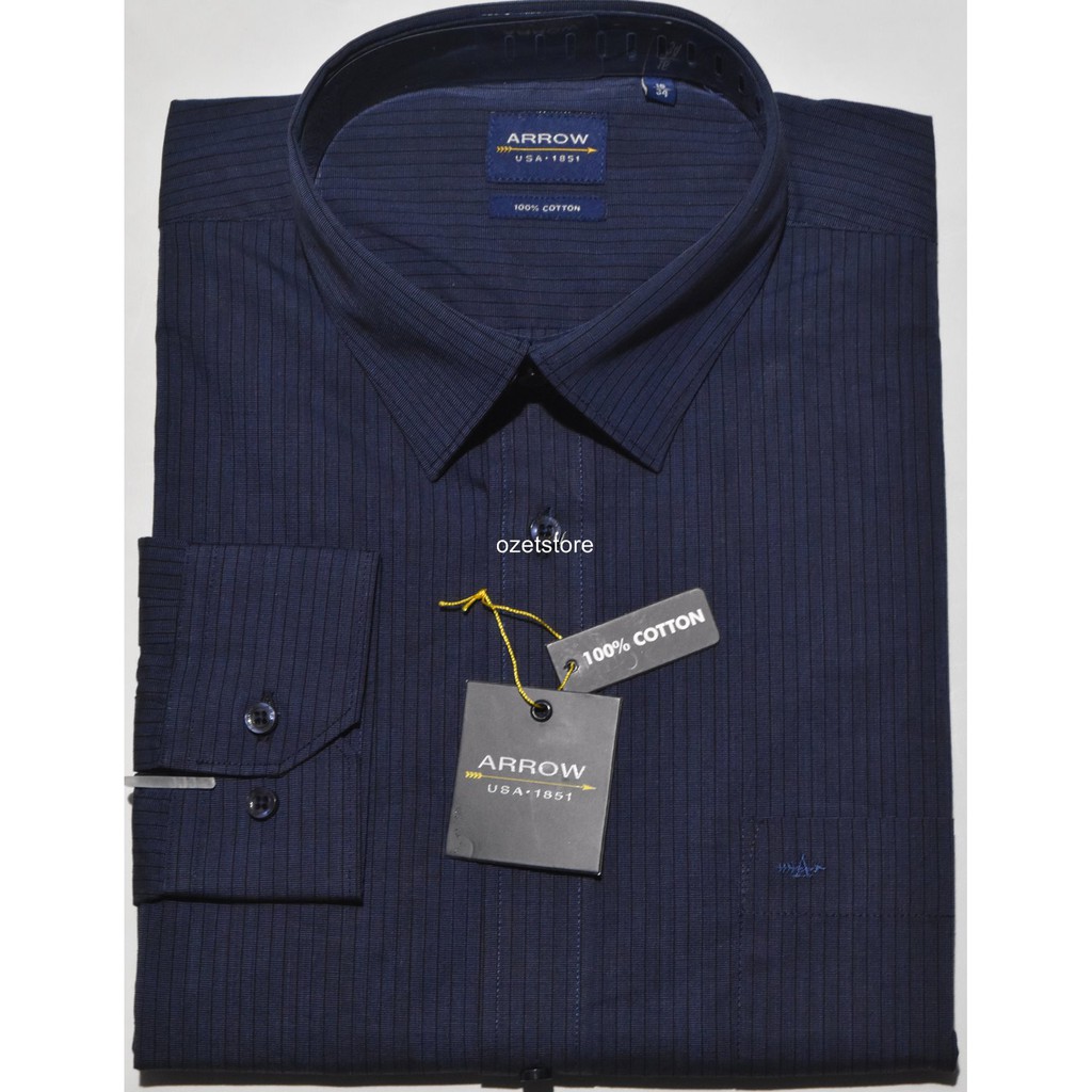 Kemeja Pria Formal Lengan Panjang ARROW Navy Salur Reguler BQ16 ORIGINAL
