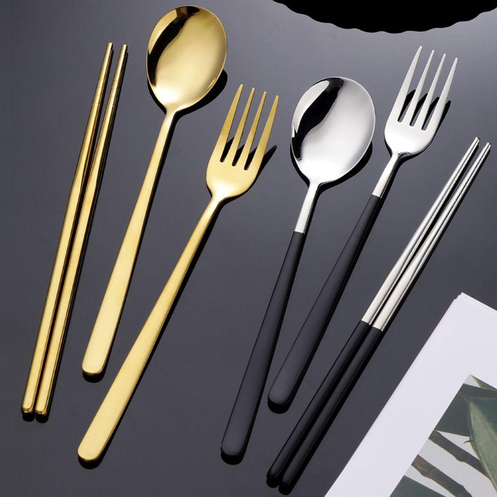 Suyo Set Peralatan Makan Sendok Garpu Sumpit Portable Bahan Stainless Steel Untuk Outdoor