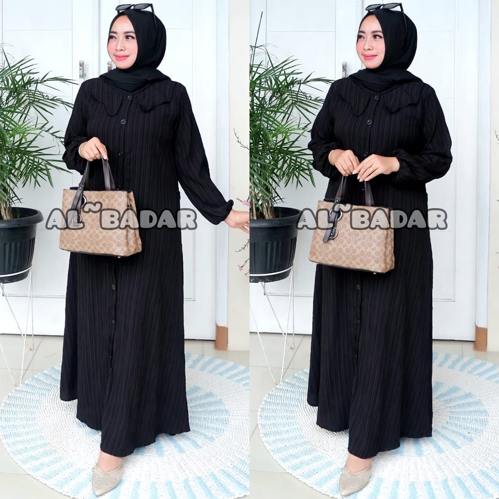 [ BISA COD] GAMIS PRISKET SEART KAYU PREMIUM KERAH KOREA MIX KANCING, DRESS KRINGKEL SERAT KAYU MIX KANCING MODEL TERBARU,GAMIS BUSUI BY AL BADDAR