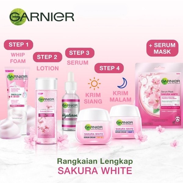 Garnier ESSENCE SAKURA Glow White Hyaluron WATER GLOW / PINKISH RADIANCE Essence Lotion - 100ml / 30ml - Skincare Kulit Glowing White - Ukuran Besar Kecil Hyaluronic Acid Garnier Pink Toner Hydrating Pinkis Esence Esens Essens Essen