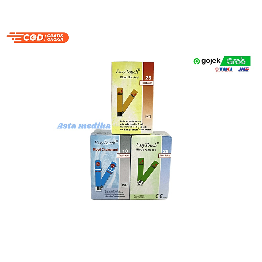 Easy Touch Test Strip Gula Darah Cholesterol/Kolesterol Asam Urat Alat Tes Strip Easy Touch Refil Test Strip EasyTouch