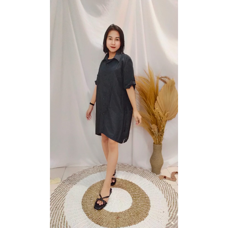 Tq88indonesia Baju Dress Wanita Terbaru / Gigi Shirt Dress / Mini Dress Lengan Pendek Terbaru / Dres / Ootd / Outfit Terbaru