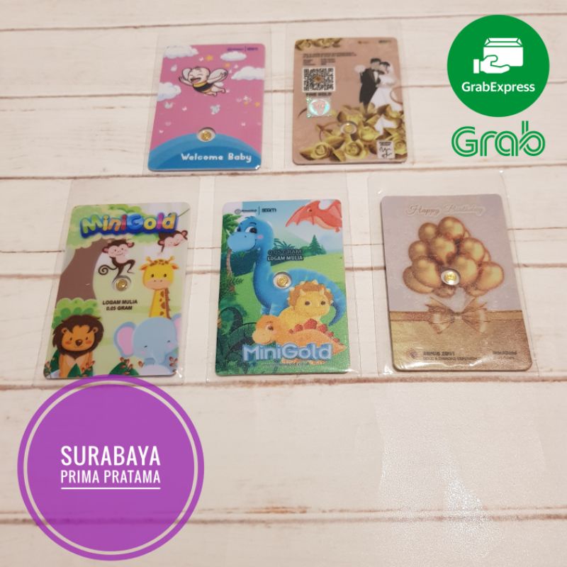 Emas Mini Gold Minigold Gift Series 0.05 / 0,05 gr gram Wedding Welcome Baby Happy Birthday Kids Ser