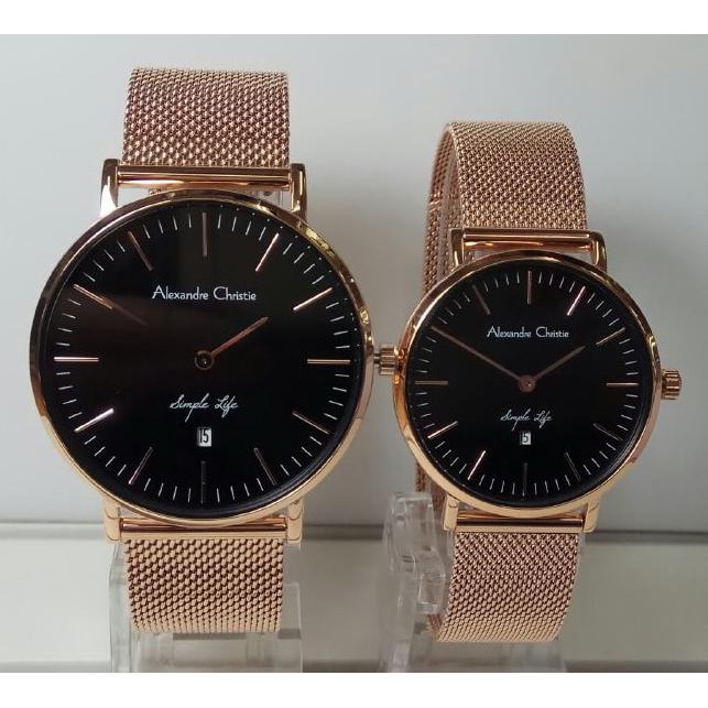 New Item Alexandre Christie Ac 8566 Couple Harga Satuan Rosegold Black Original