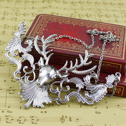Hu Hu Hu Hu Hu Alat Bantu Pasang Kacamata♡ Kalung Wanita Liontin Bahan Alloy Desain Kepala Rusa Hollow Gaya Retro Untuk Hadiah