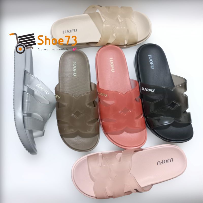 LUOFU E 7206 T-BW SIZE 36-40 ORIGINAL l Sandal Selop jelly wanita l Sendal kokop cewek impor