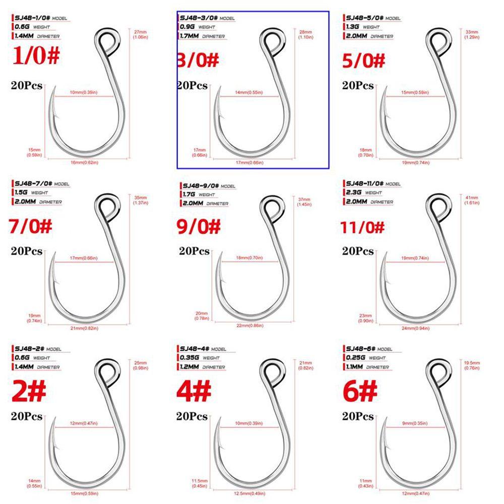 SOLIGHTER 20Pcs Durable Fish Bait Perforated Fly Fishhooks Fishing Hooks Barbed Sharp High Carbon Steel 6#-11/0# FishHook