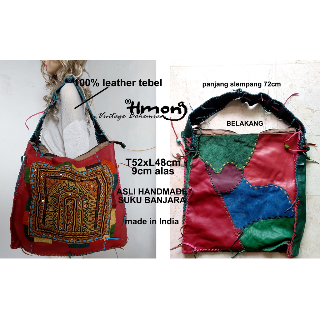 TAS BORDIRAN VINTAGE/TAS KULIT BOHO/TAS KULIT VINTAGE/TAS KULIT SUKU HMONG THAILAND/TAS BANJARA/TAS 