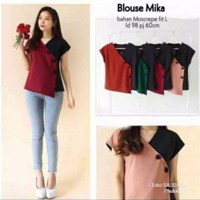 Blouse mika kombinasi warna (kancing hidup)