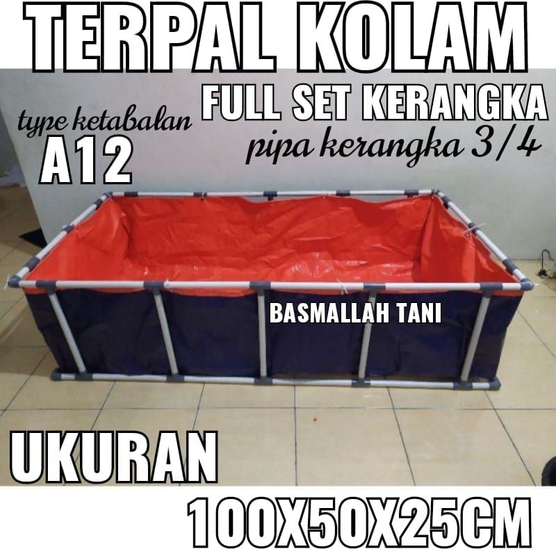 full set terpal kolam ikan 100x50x25cm A12 fullset beserta kerangkanya