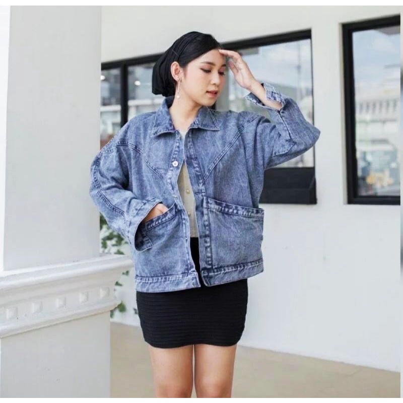 JAKET JEANS OVERSIZE VINTAGE WANITA|| JAKET JEANS ORI(tebal)||JAKET JEANS WANITA JUMBO LD 120cm||JAK