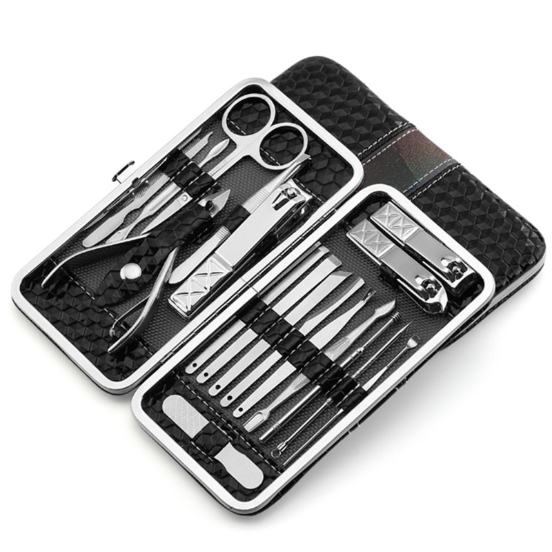 gunting kuku Nail Art Set Manicure Pedicure 18 PCS - Black