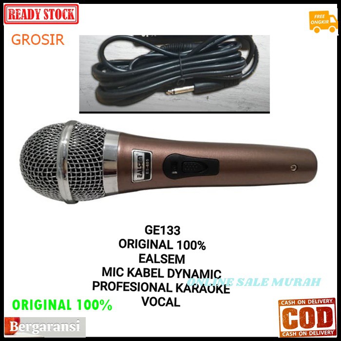 G133 Ealsem original 100% mic kabel dynamic Microphone cable karaoke mik vocal vokal profesional pro mikrophone musik music audio sistem sound system panggung dj studio G133   Tidak pakai baterai langsung colok aja  BISA DIGUNAKAN KE SEGALA ALAT AUDIO  Ba