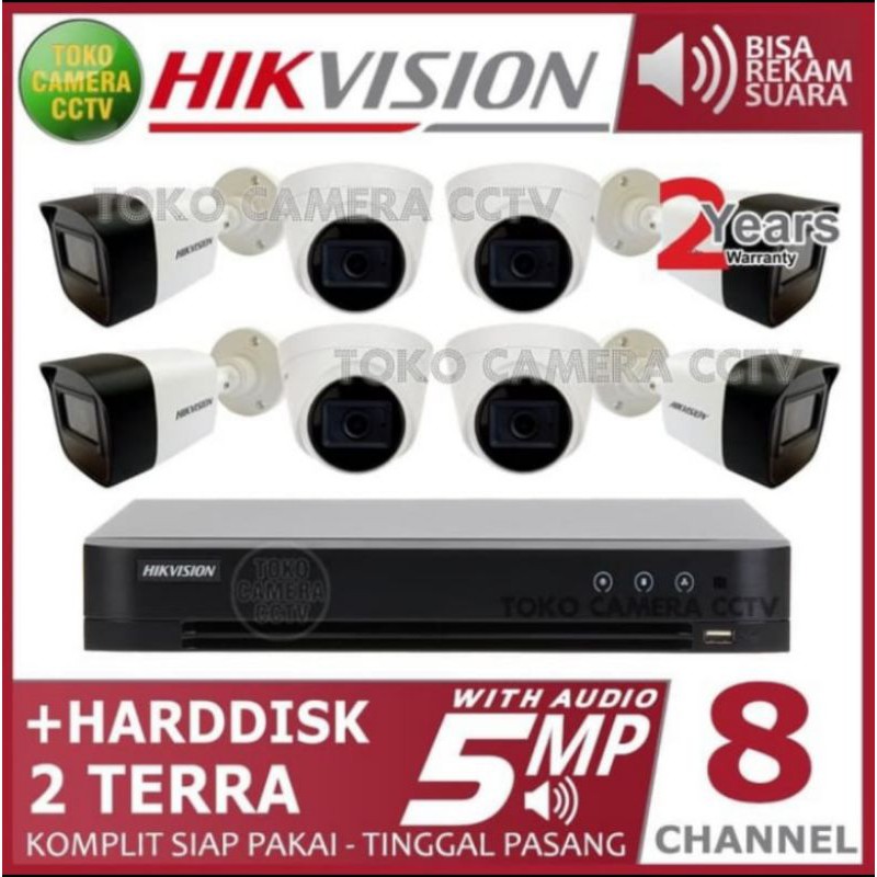 PAKET 8 CAMERA CCTV AUDIO SUARA HIKVISION 5MP LENGKAP HARDISK 2TB