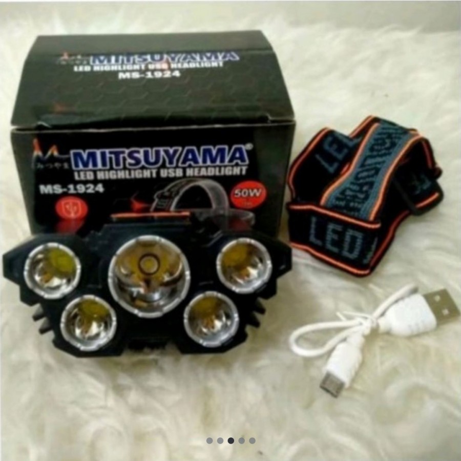 COD SENTER KEPALA MITSUYAMA MS 1924/HEADLIGHT LED USB 50W+10//SENTER KEPALA 5MATA LED 50