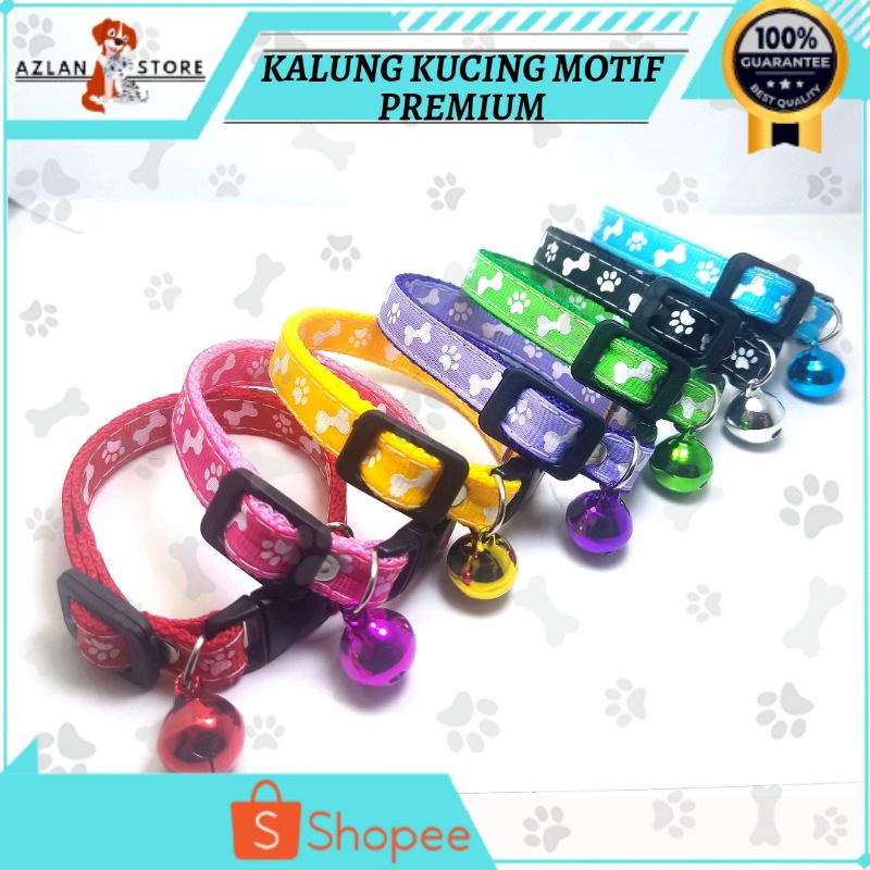 kalung kucing motif / kalung kucing motif tulang & kaki lonceng warna 14mm