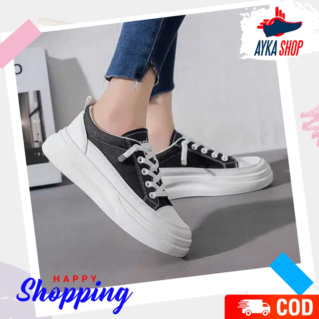 Sepatu Sneakers Fashion Week Korea Cewek Perempuan Wanita Putih Tinggi Sport Shoes Casual Terkini Ti