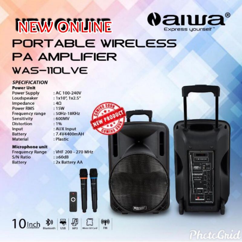 SPEAKER PORTABEL MEETING WIRELESS AIWA 10inch BLUETOOTH UBS 2mic WIRELESS