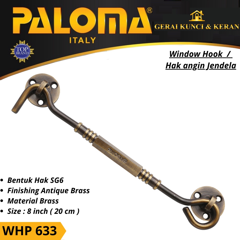 HAK ANGIN PENAHAN JENDELA WHP 633 BRASS 8&quot; INCH 20CM ANTIK AB WINDOW HOOK CANTOLAN