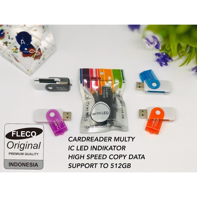 PROMO CARD READER FLECO ORIGINAL MULTY PUTAR 4in1 IC LED INDIKATOR SUPPORT UP TO 512GB