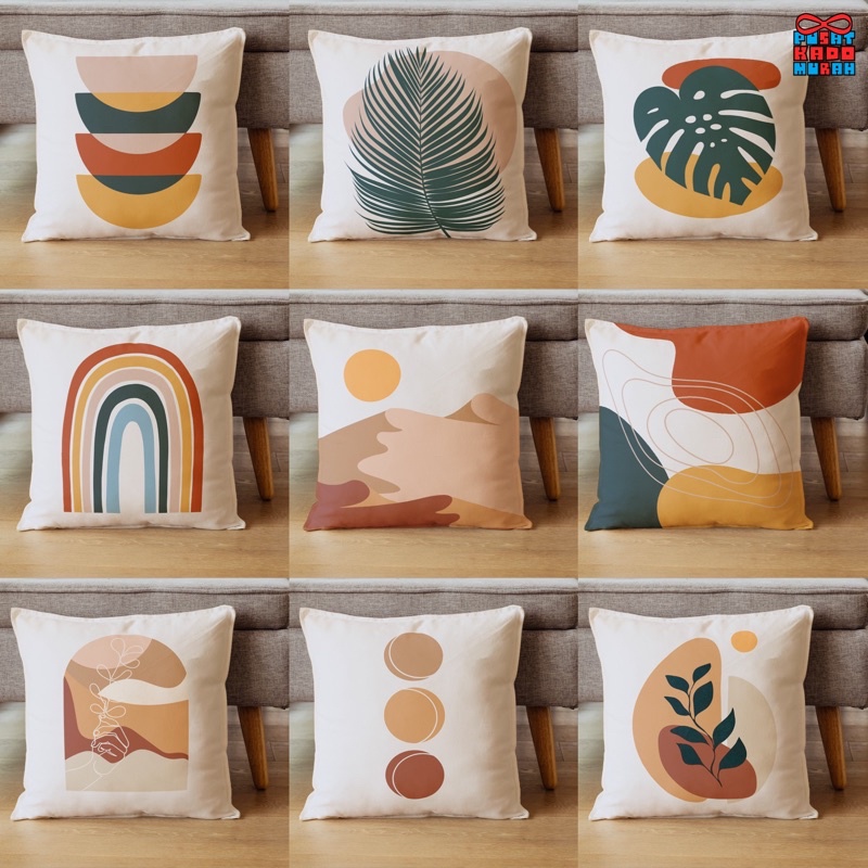 Bantal Sofa Print Motif Aesthetic Boho Mediteranian Monstera Desert 40x40 cm Minimalis - Pusat Kado Murah