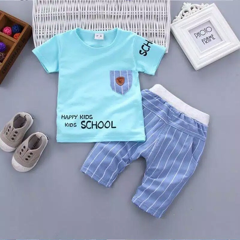 [ST SCHOOL KID SL]Setelan Anak laki laki spandek White/Blue