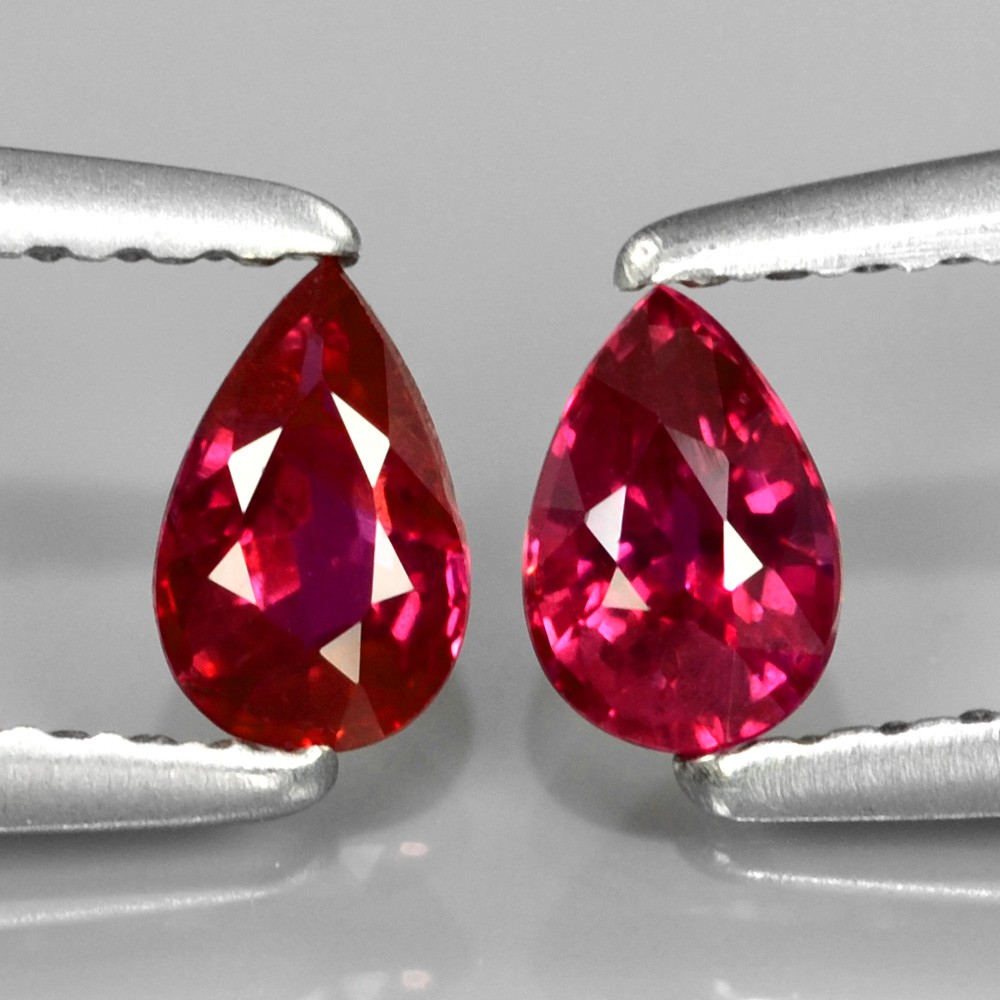 Match Pair 2Pcs/0.62Ct tcw Pear Natural Unheated Untreated Rich Red RUBY, Mozambique RB038