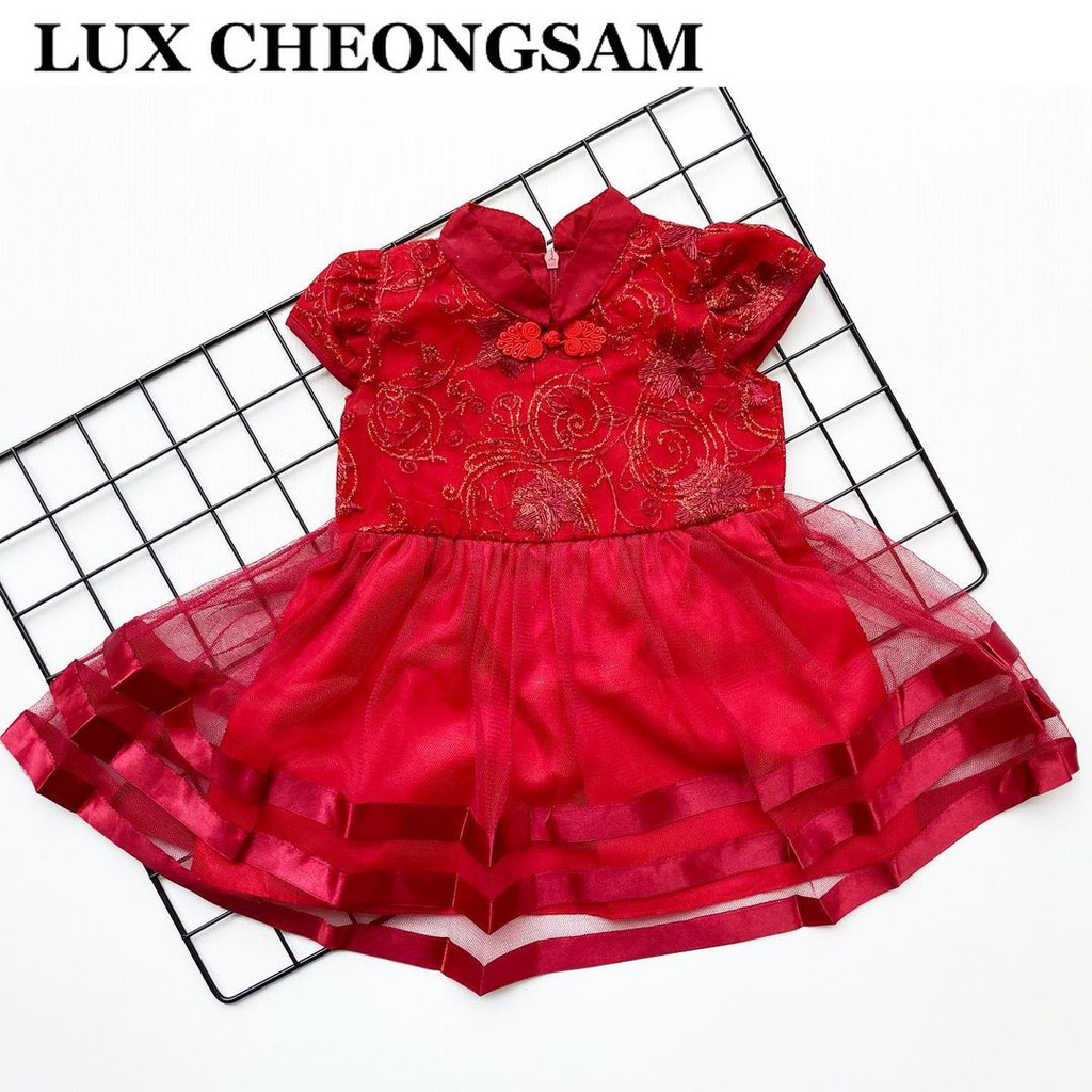 LUX DRESS / RED cheongsam baju sangjit pesta konyen imlek anak bayi perempuan cewek cewe Mewah Terlaris lucu babeebabyshop-3