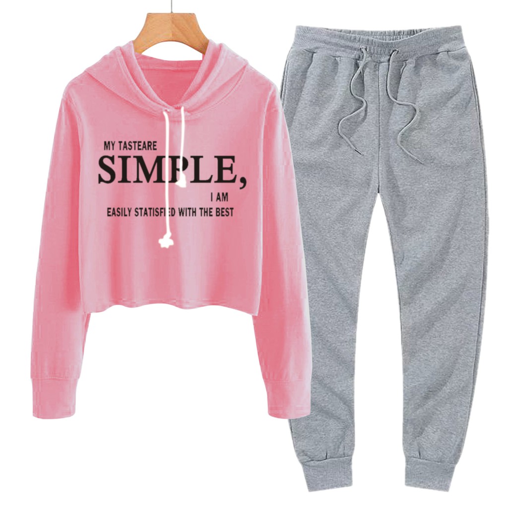 BESS - Baju Setelan Wanita Murah / Setelan Hoodie Crop + Jogger Abu - SIMPLE