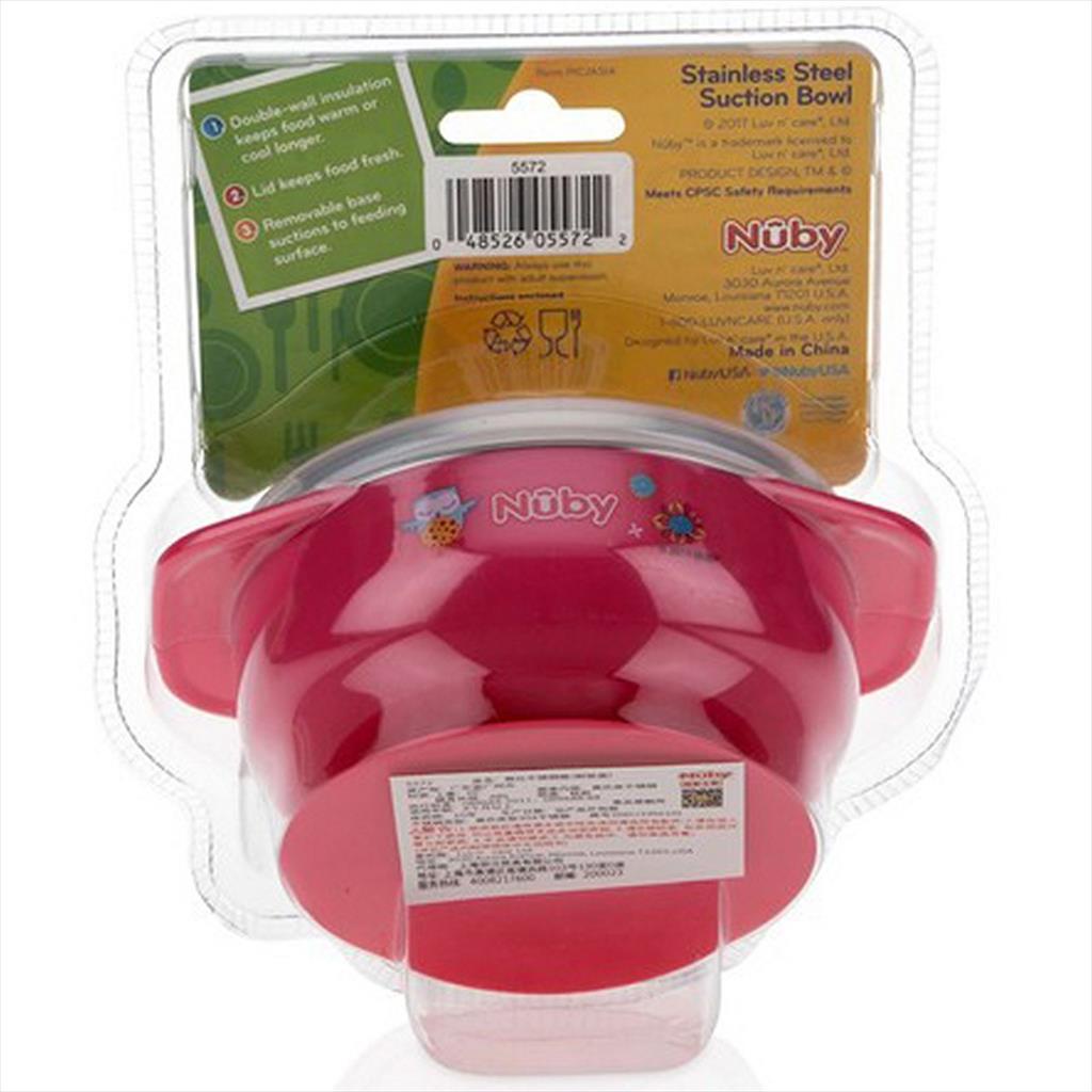 NUBY 123212 250 ml Stainless Bowl Owl Pink