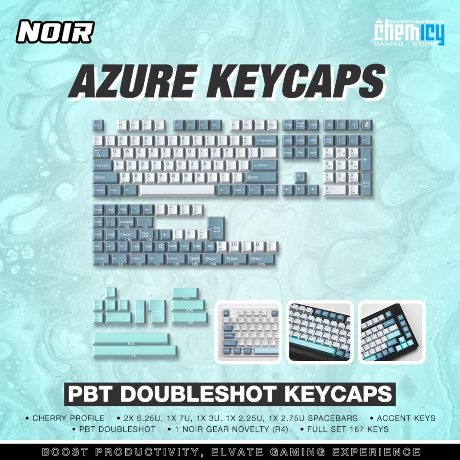 Noir Azure PBT Double-shot Keycaps 167 Set Cherry Profile