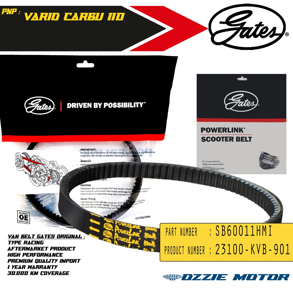 VAN BELT GATES VANBELT V BELT VBELT V-BELT GATES POWERLINK 23100-KVB-901 | SB60011HMI HONDA VARIO CARBU 110 VANBELT RACING 100% ORIGINAL