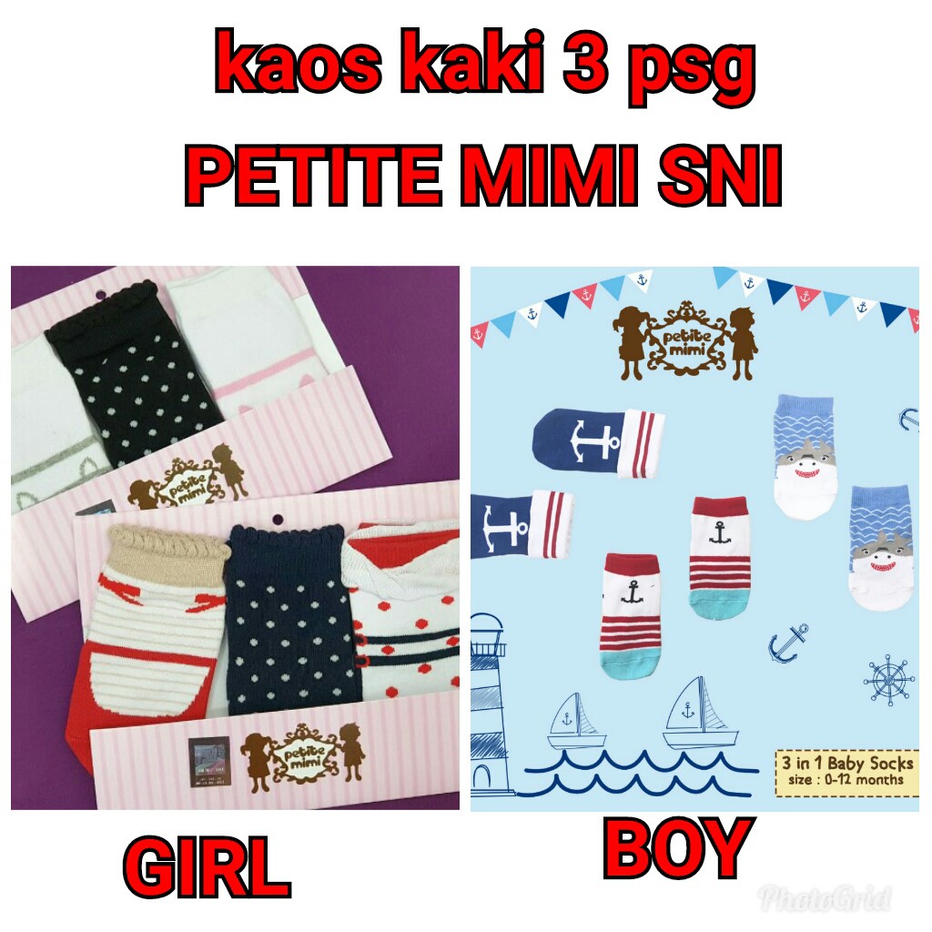 3 PSG KAOS KAKI PETITE MIMI SNI BOY AND GIRL 0-12 bulan