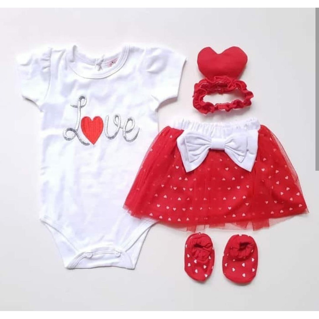 Jumper Bayi Perempuan Rok LOVEKU free Bandana dan Sepatu Baju Anak Cewek 3 6 9 12 bulan setelan