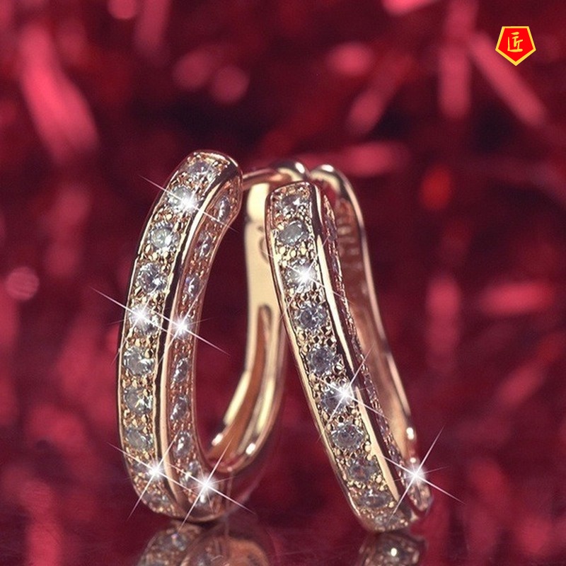 [Ready Stock]New U-Shaped Geometric Full Diamond Ear Clip