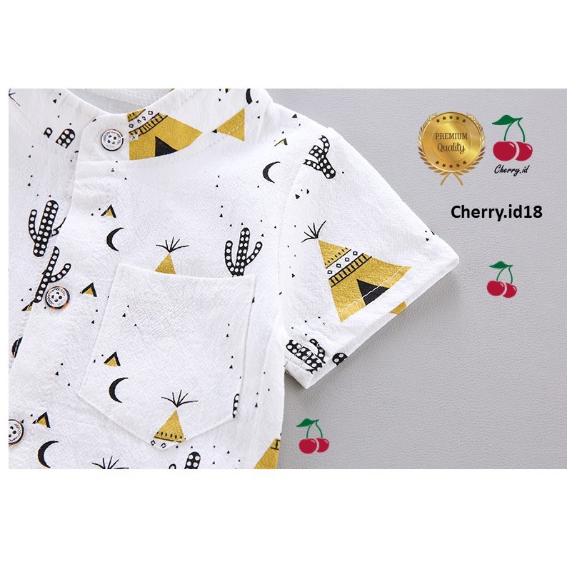 Cherry COD Setelan Kemeja Bayi Import / Setelan Kemeja Anak Import - Motif Piramida KB06