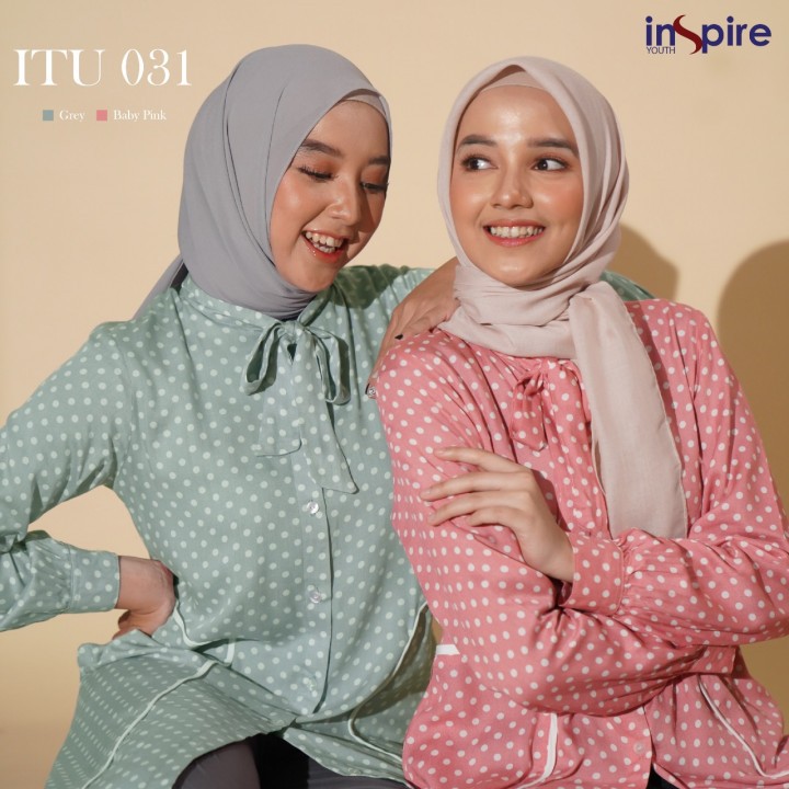 BISA COD - Inspire ITU 031 Baju Tunik Wanita Muslimah Terbaru 2021 Atasan motif Polkadot