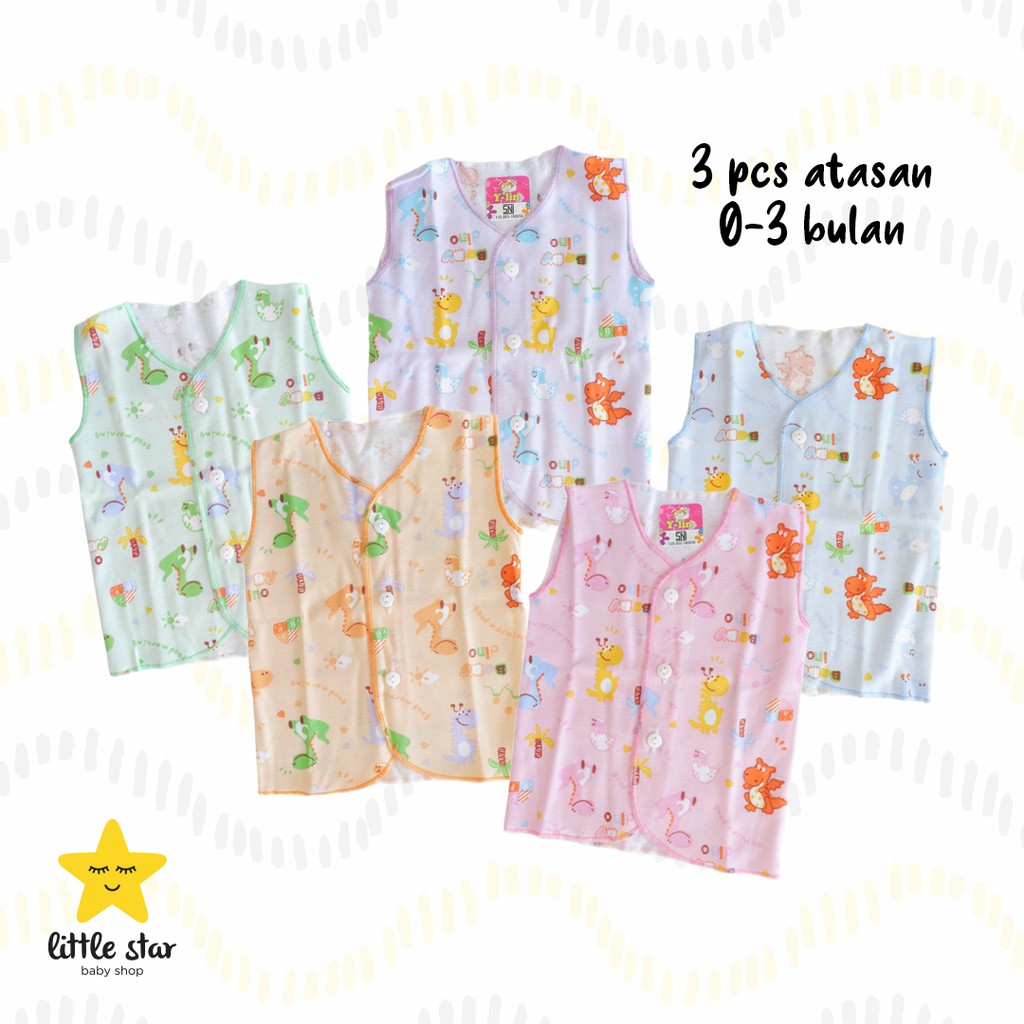 3 Pcs Y Lin Kaos Atasan Kancing Kutungan Tanpa Lengan Anak Bayi Cewek Cowok