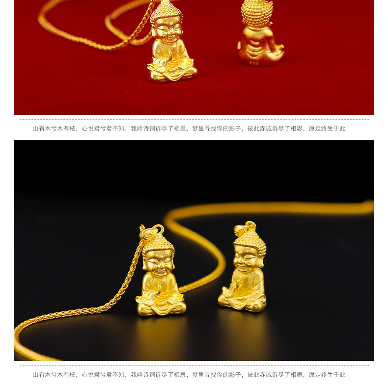 Kalung Rantai Dengan Liontin Buddha Kecil Warna Emas Untuk Wanita 916