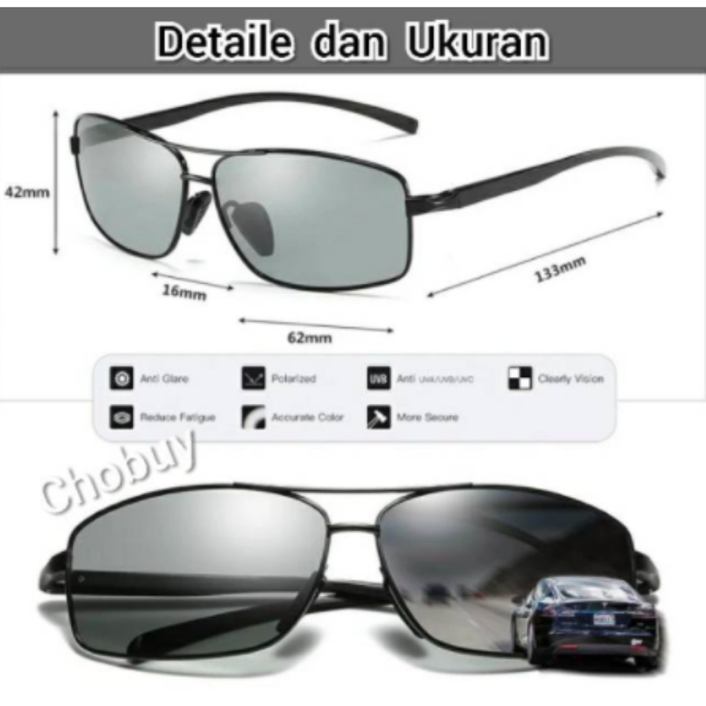 COD Bayar Ditempat Original Kacamata Polarized Siang dan malam Photocromic Anti Silau UV