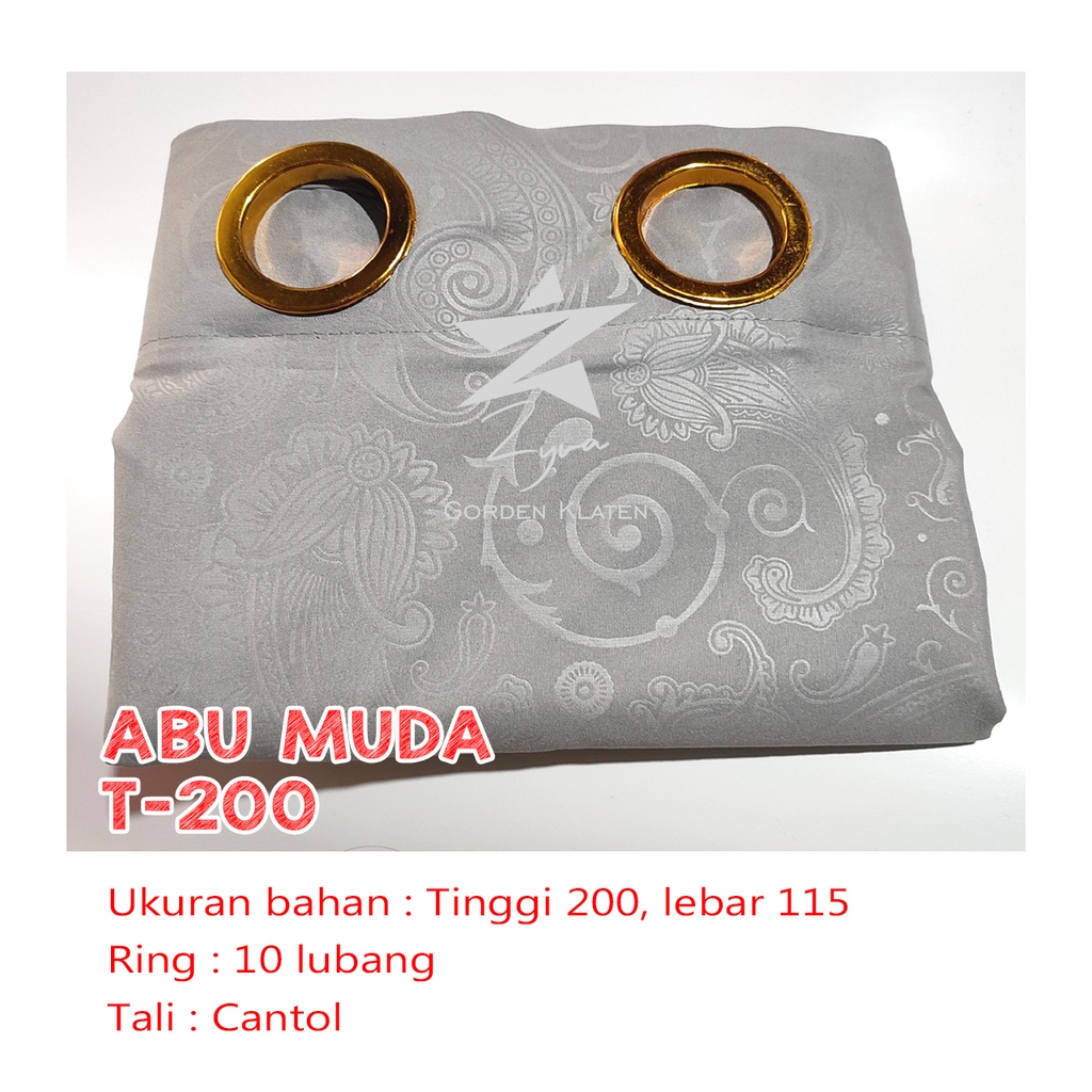 Gorden Polos Embos murah smokring 12 lubang Pintu Jendela Gorden Coklat polos Gordyn Hordeng Tirai-ABU MUDA 200X115