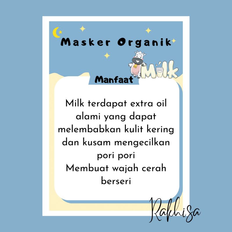 MASKER ORGANIK 10GR  1X PAKE TRAVEL SIZE BEST SELLER-MILK 10g