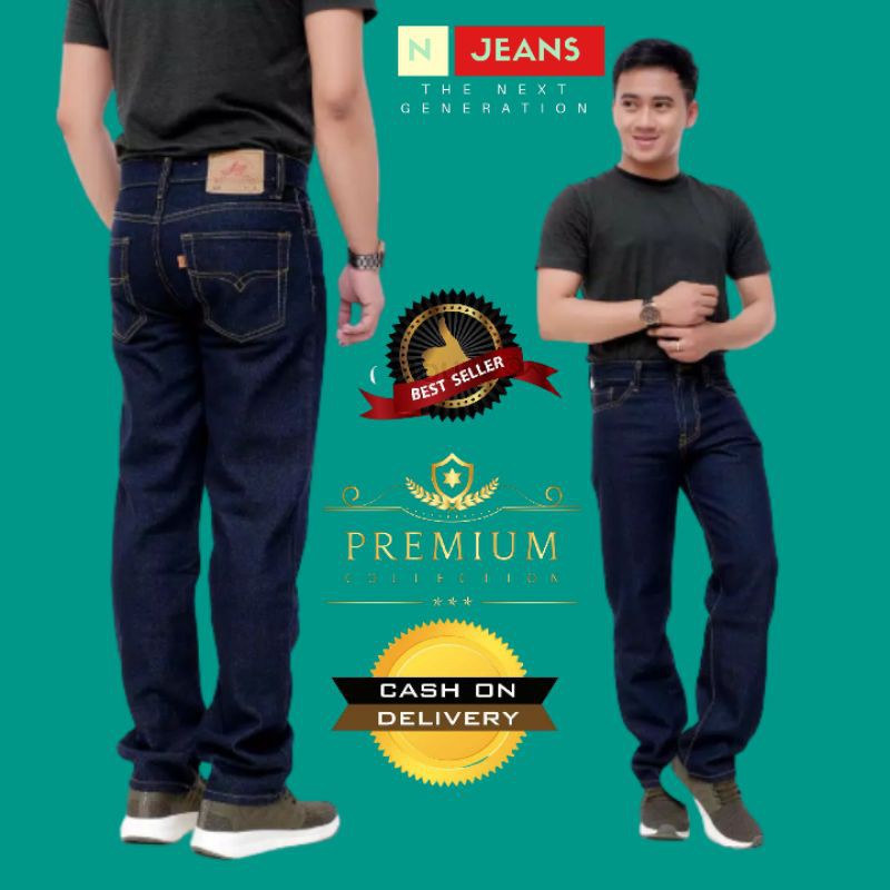 CELANA SOBEK PRIA RIPPED JEANS STANDAR REGULER BASIC HITAM PREMIUM 28-38