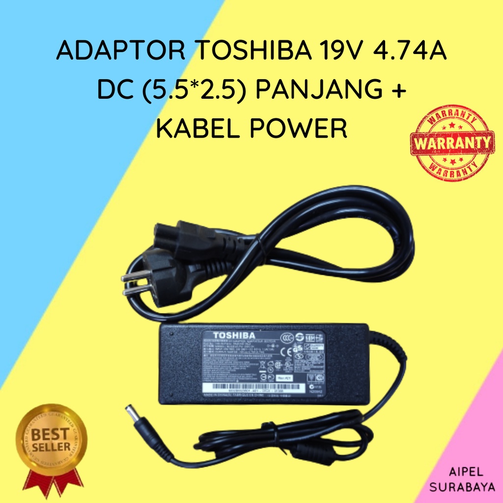 TOSHIBA194745525PKP | ADAPTOR TOSHIBA 19V 4.74A DC (5.5*2.5) PANJANG + KABEL POWER