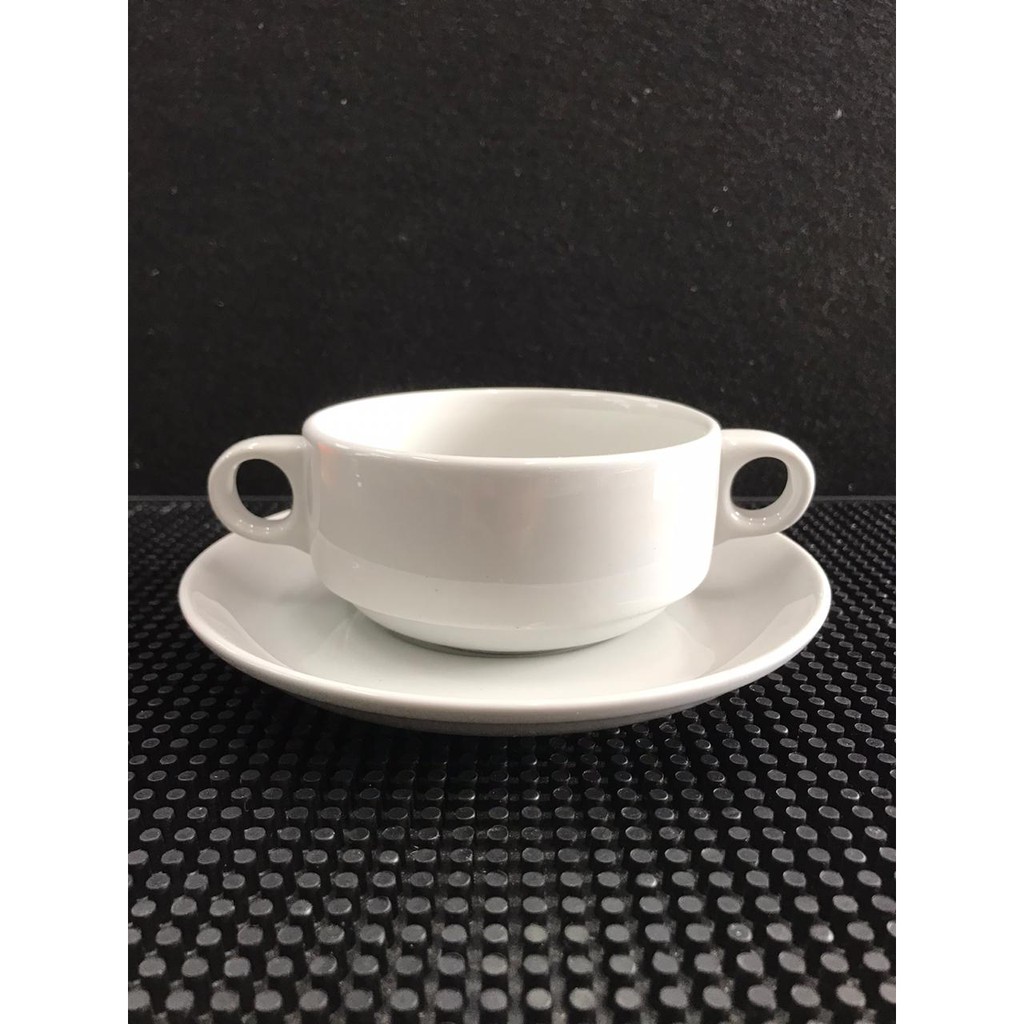 Mangkok Sup Kuping + Tatakan 250ml / Soup Cup Keramik 250ml