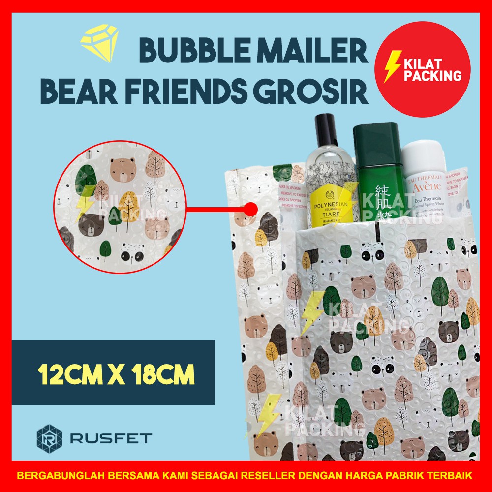 

AMPLOP BUBBLE 12CM X 18CM - BUBBLE MAILER MOTIF BERUANG LUCU - BUBBLE PACKING RUSFET PREMIUM MURAH