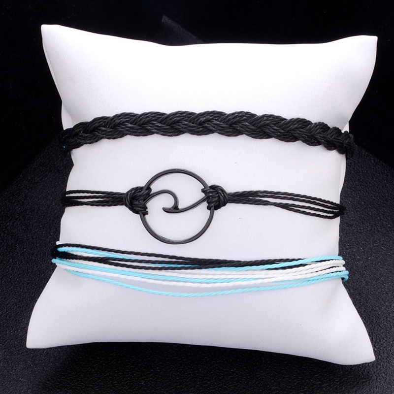 Fancyqube 3pcs / Set Gelang Tali Tenun Multilayer Handmade Gaya Bohemian Untuk Wanita