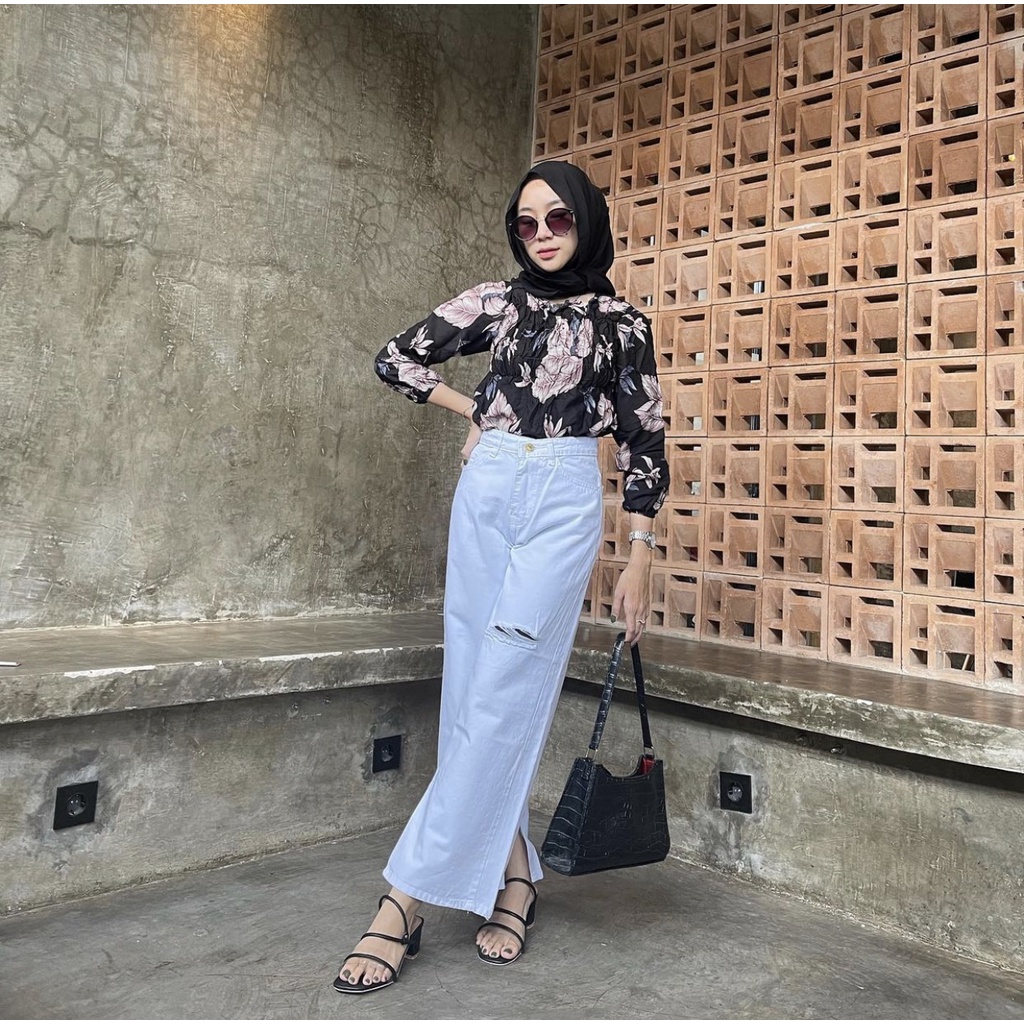 Lycca Cullote Jeans White / Kulot Jeans Sobek Putih Wanita