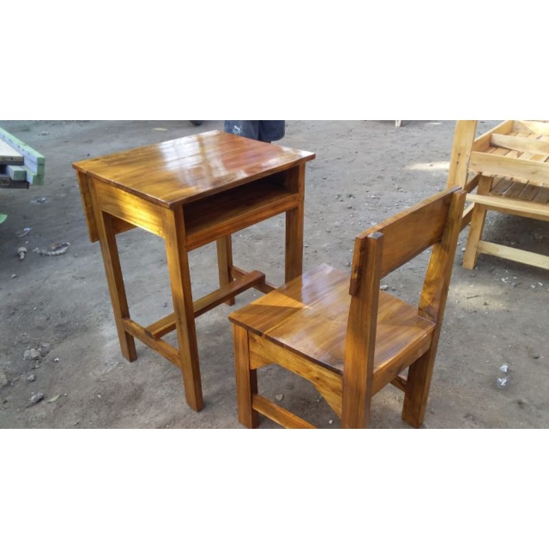 1 set bangku sekolah kayu jati