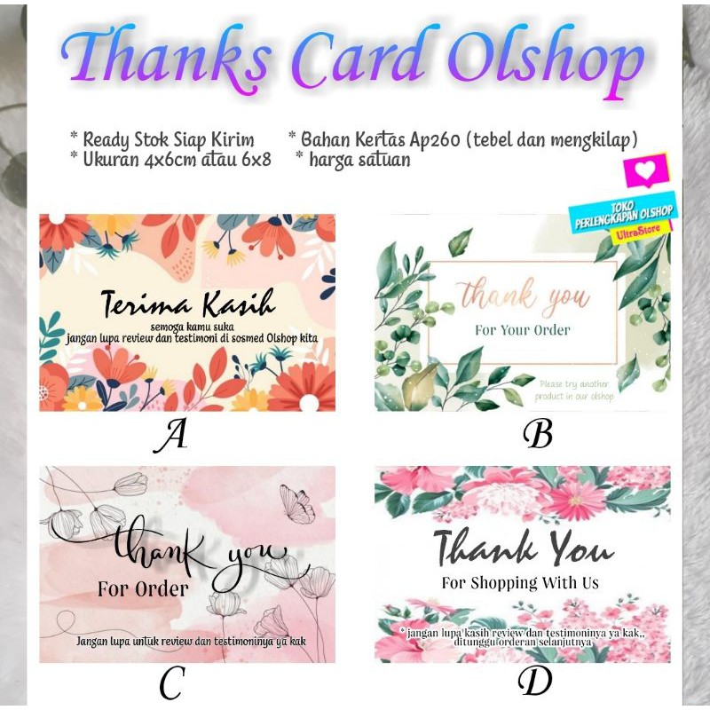 

Thanks Card Olshop Kartu Terima Kasih Ready Siap Kirim Perlengkapan Olshop